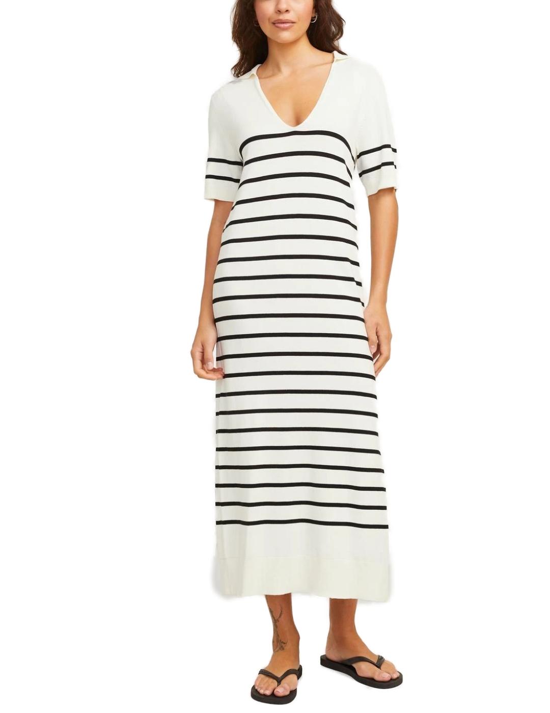 Vestido largo JJXX Layla polo blanco raya negra para mujer