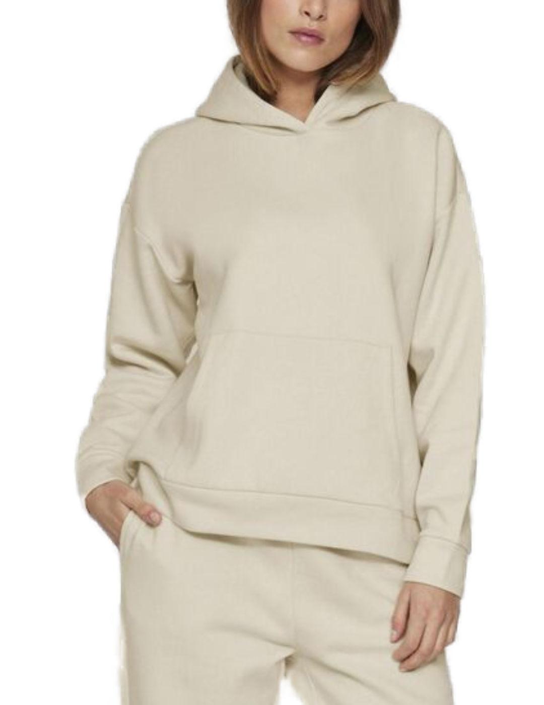 Sudadera básica Vila Huris beige con capucha para mujer