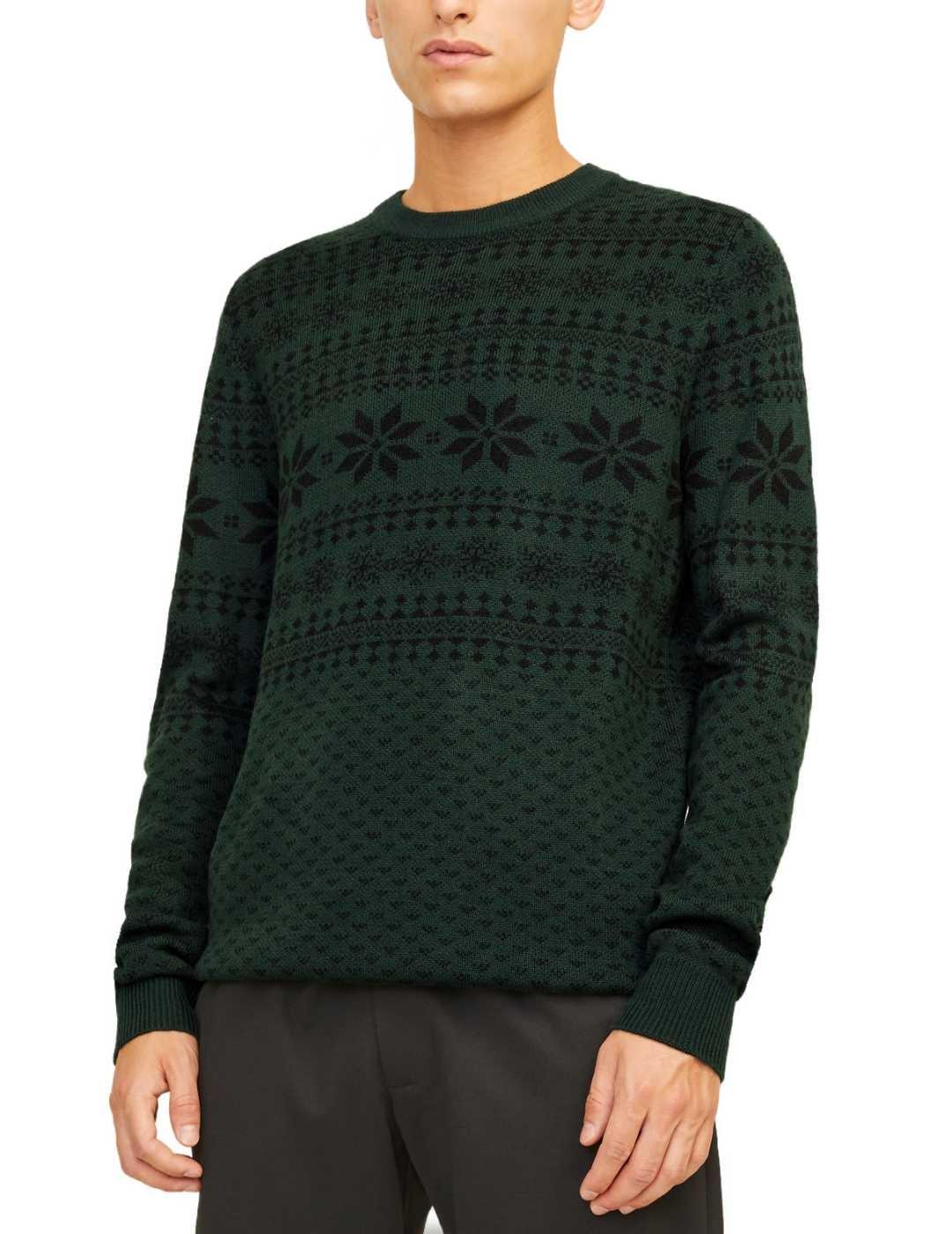 Jersey Jack&Jones Xmas verde oscuro de punto para hombre