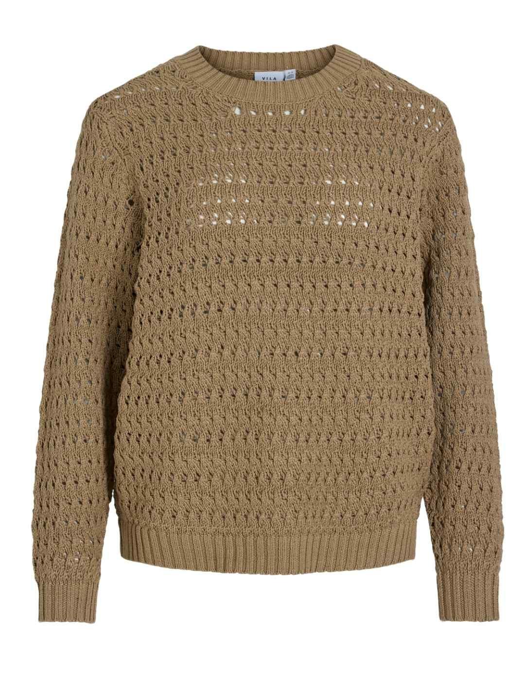 Jersey Vila Lisette beige de punto troquelado para mujer