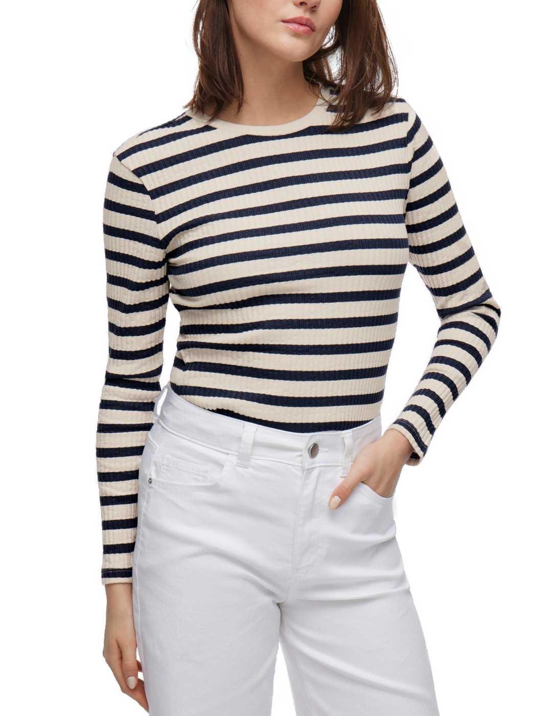 Camiseta Vila Amelie marino raya beige manga larga de mujer