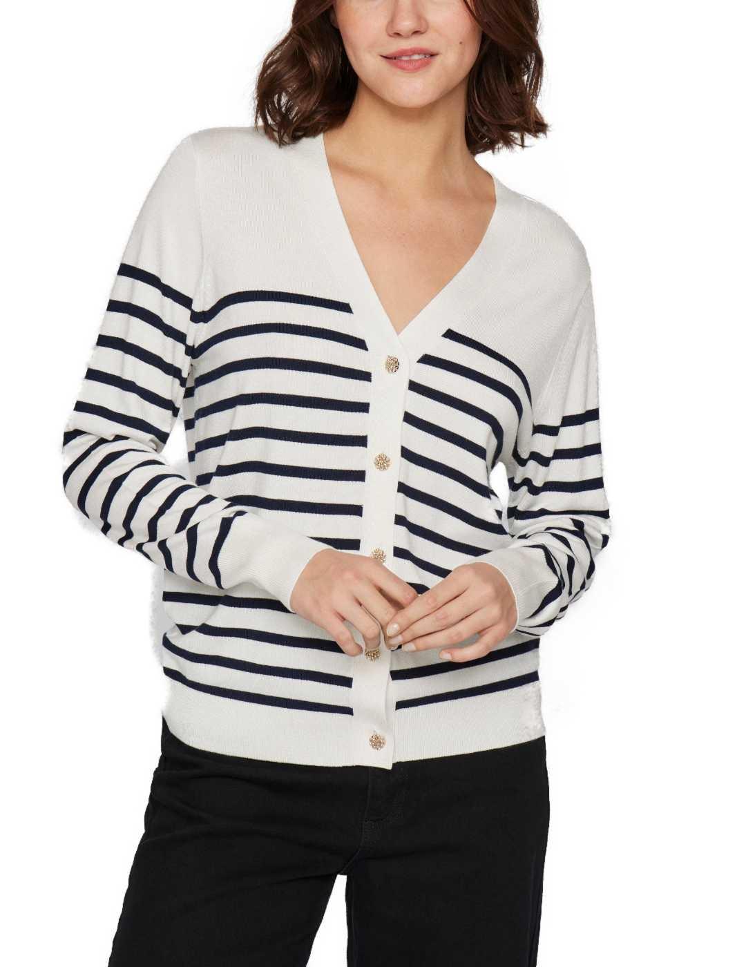 Cárdigan Vila Wennie blanco raya azul marino para mujer
