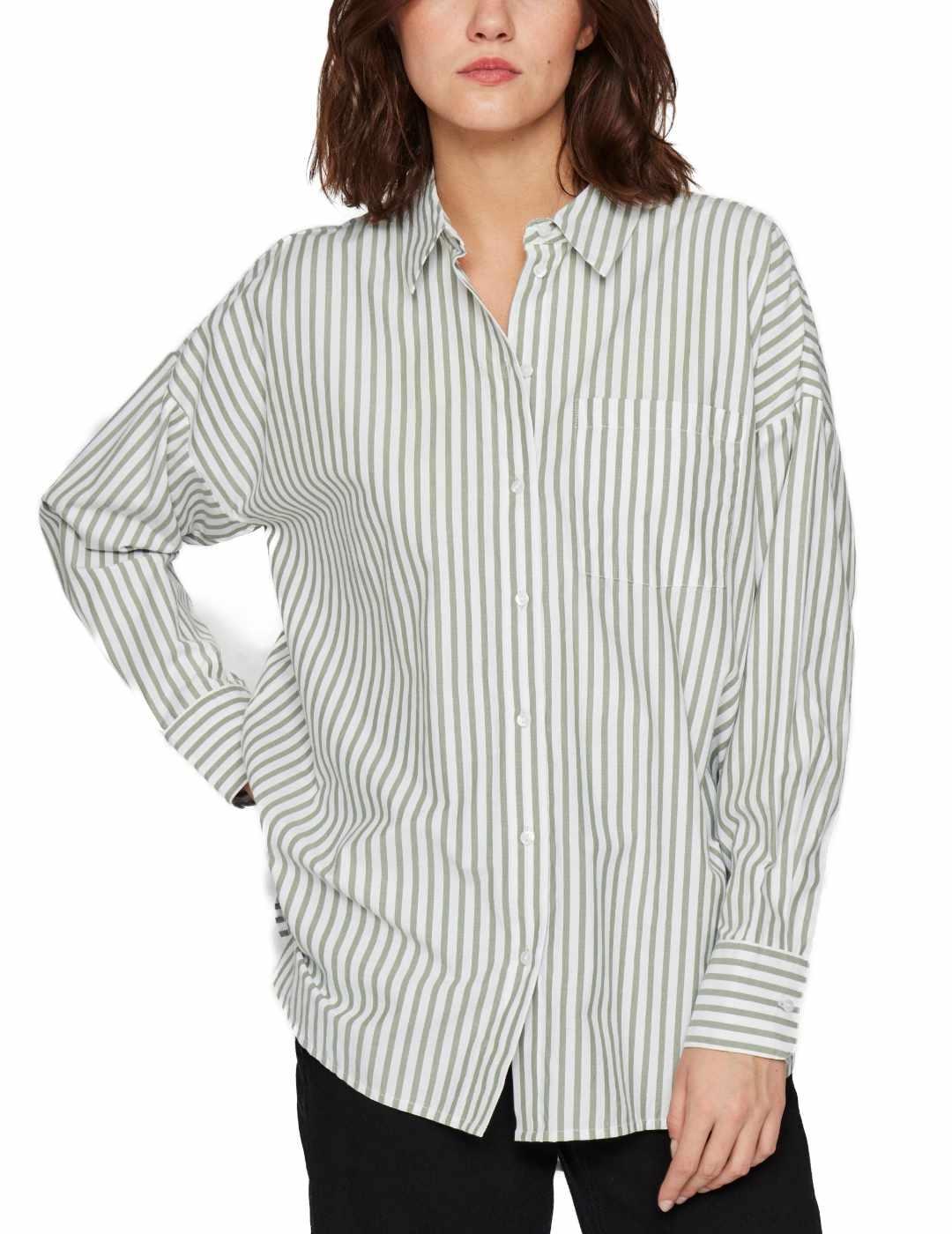 Camisa Vila Darma blanca raya verde para mujer