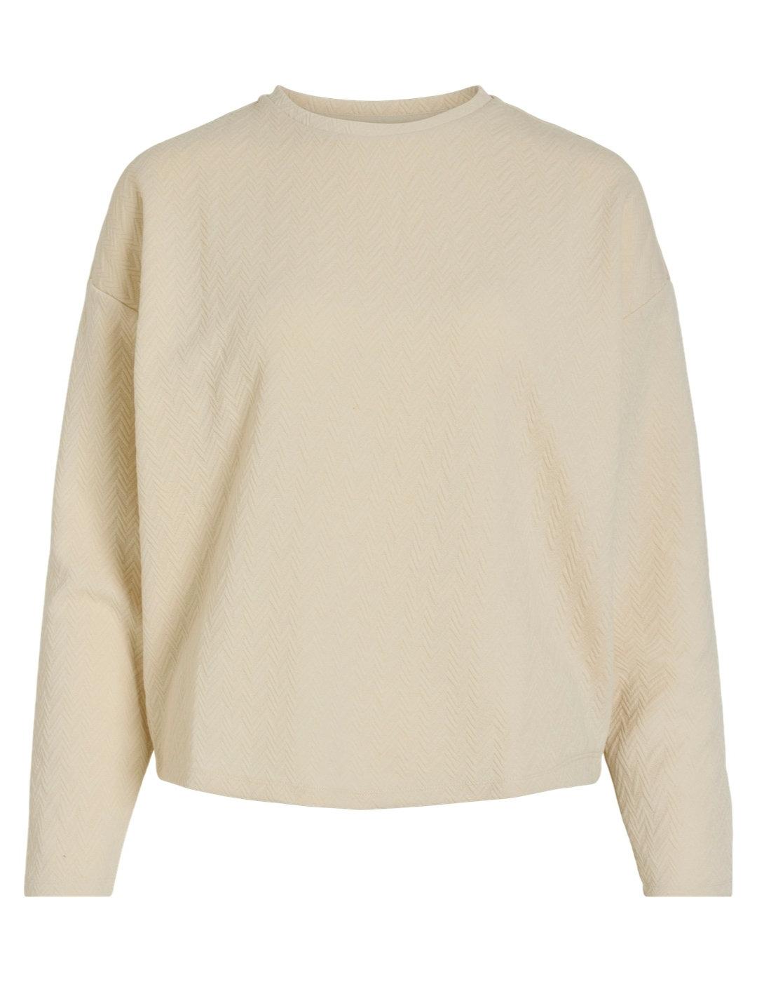 Camiseta Vila Adoria beige manga larga regular para mujer