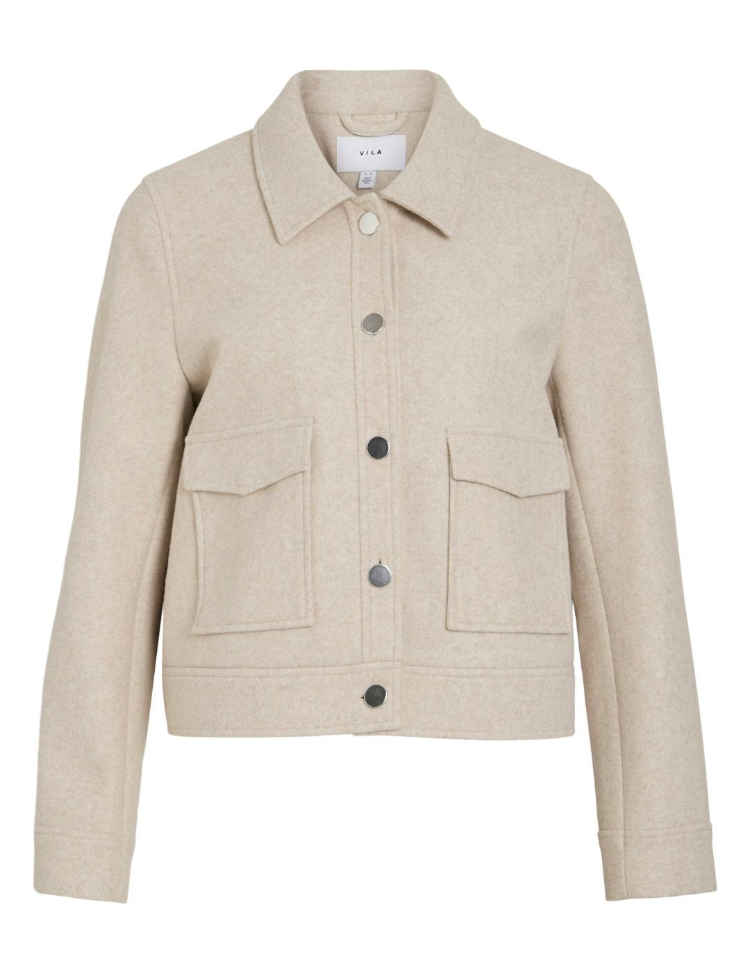 Chaqueta Vila Jumpy beige sin capucha con botones para mujer
