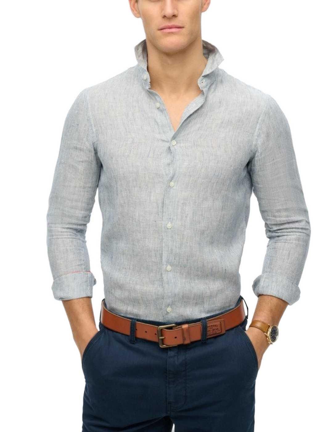Camisa Superdry de lino azul claro jasepado para hombre