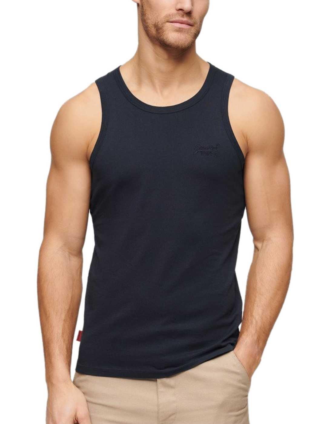 Camiseta básica Superdry sin mangas azul marino para hombre