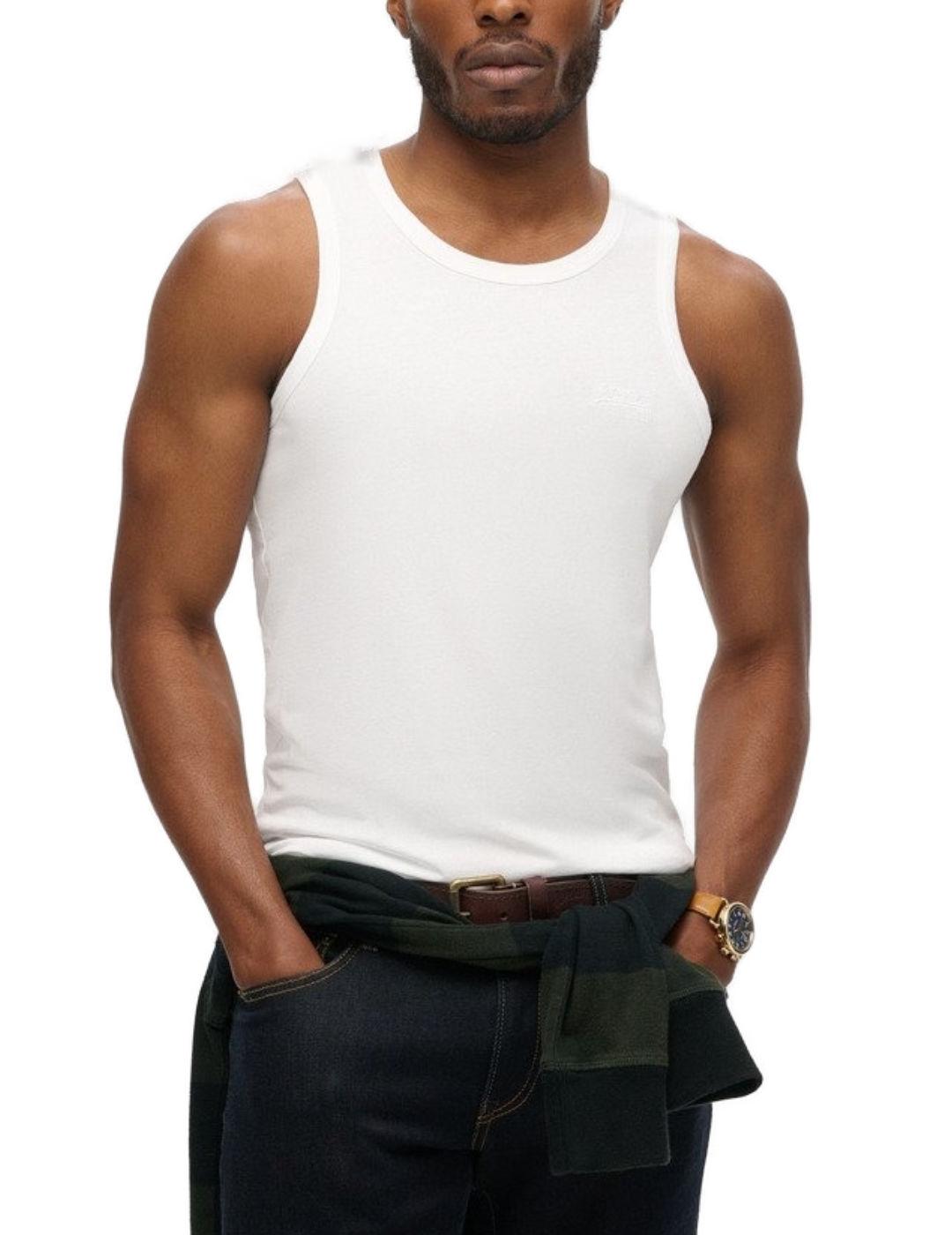 Camiseta básica Superdry sin mangas blanca para hombre