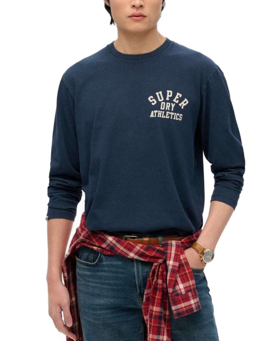 Camiseta Superdry manga larga azul marino regular de hombre