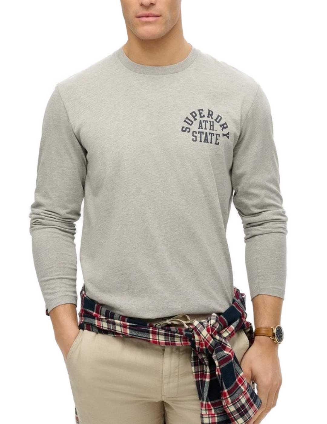 Camiseta Superdry manga larga gris claro regular para hombre