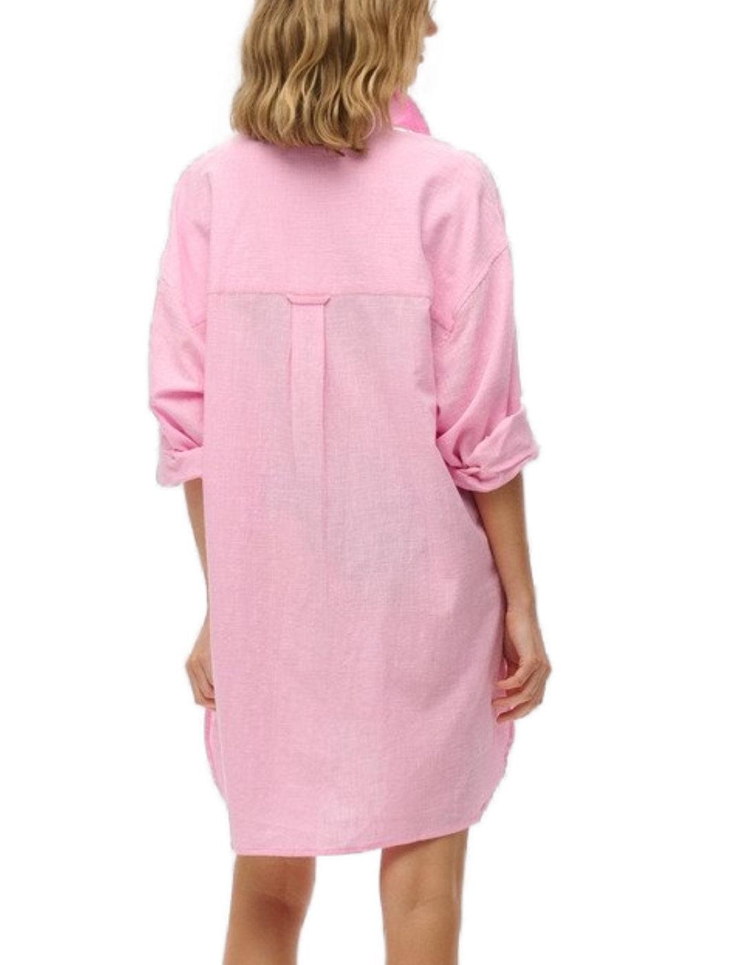 Camisa Superdry lino larga Ibiza rosa oversize para mujer