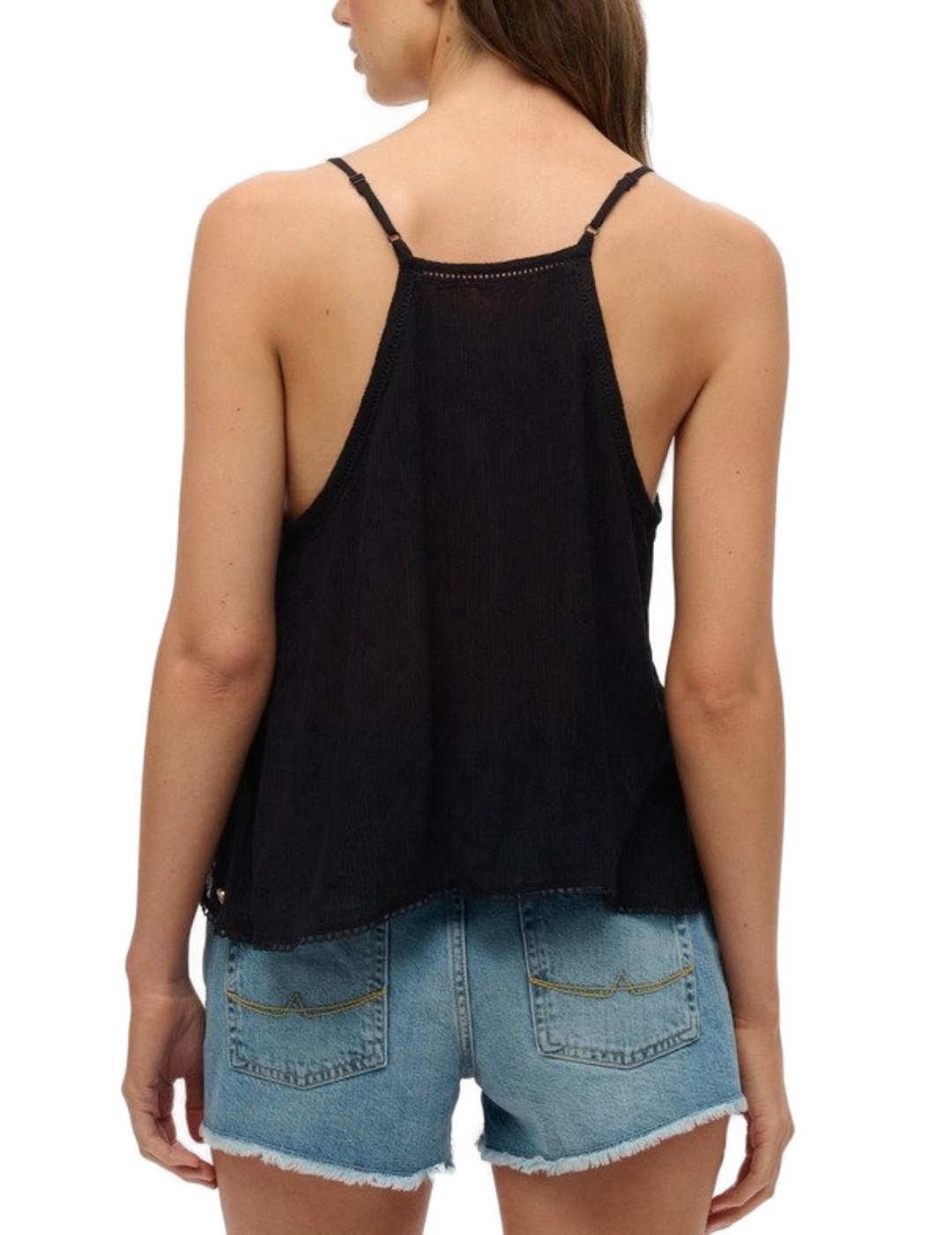 Top Superdry de tirantes negro troquelado para mujer