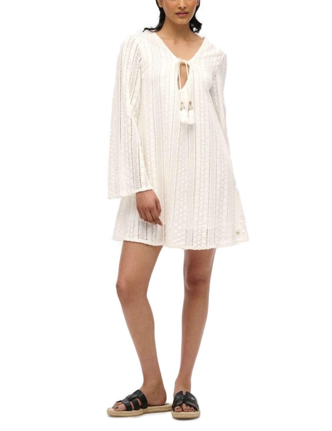 Minivestido Superdry  blanco roto encaje Ibiza para mujer