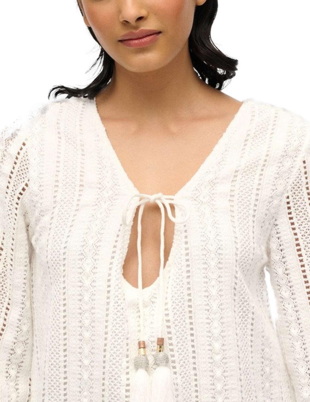 Minivestido Superdry  blanco roto encaje Ibiza para mujer