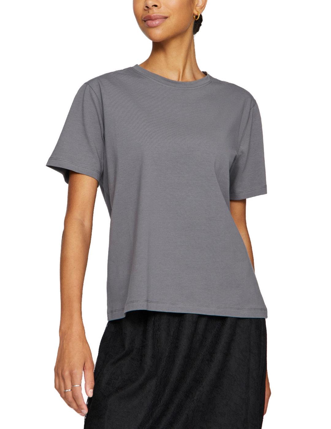 Camiseta básica Vila Nora gris oscuro manga corta para mujer