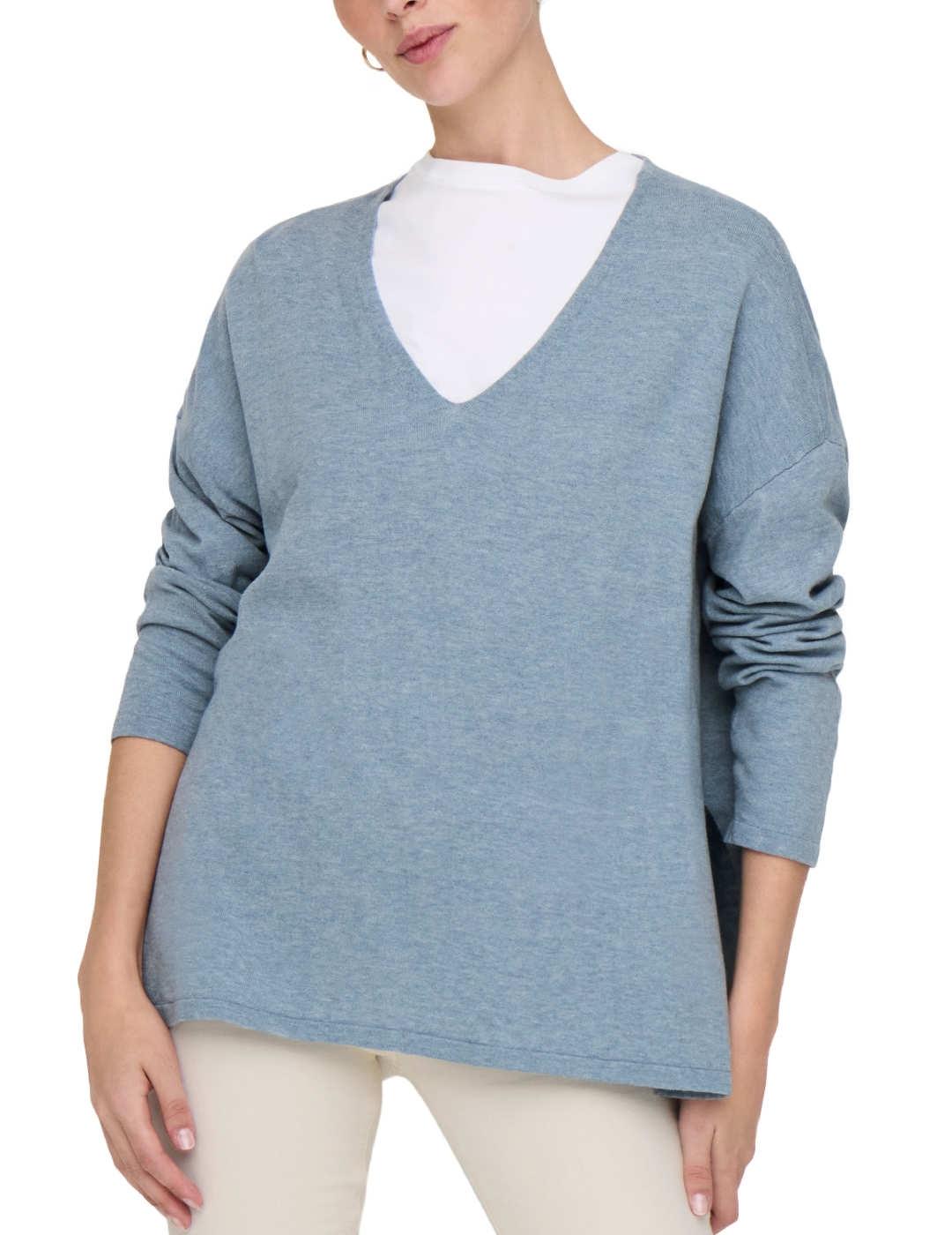 Jersey Only Malio azul jaspeado de punto fino para mujer