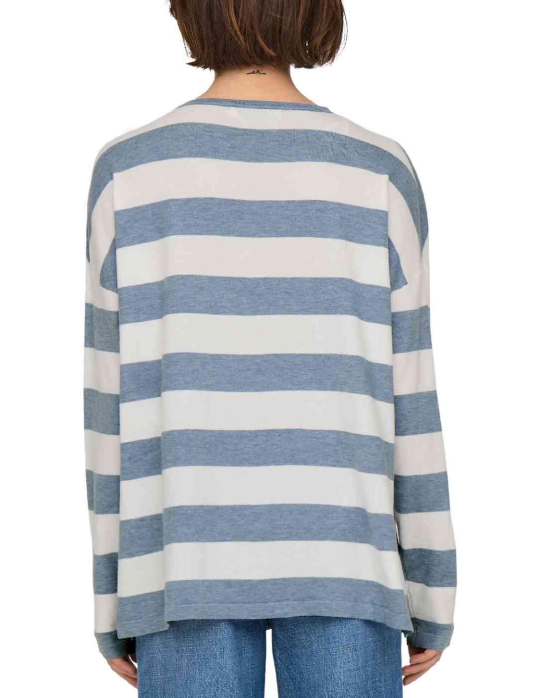 Jersey Only Malio azul y blanco de punto fino para mujer