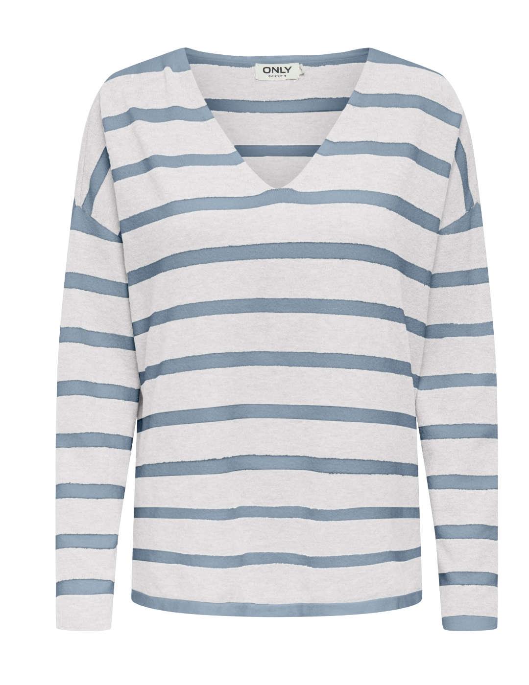 Jersey Only Malio azul y blanco de punto fino para mujer