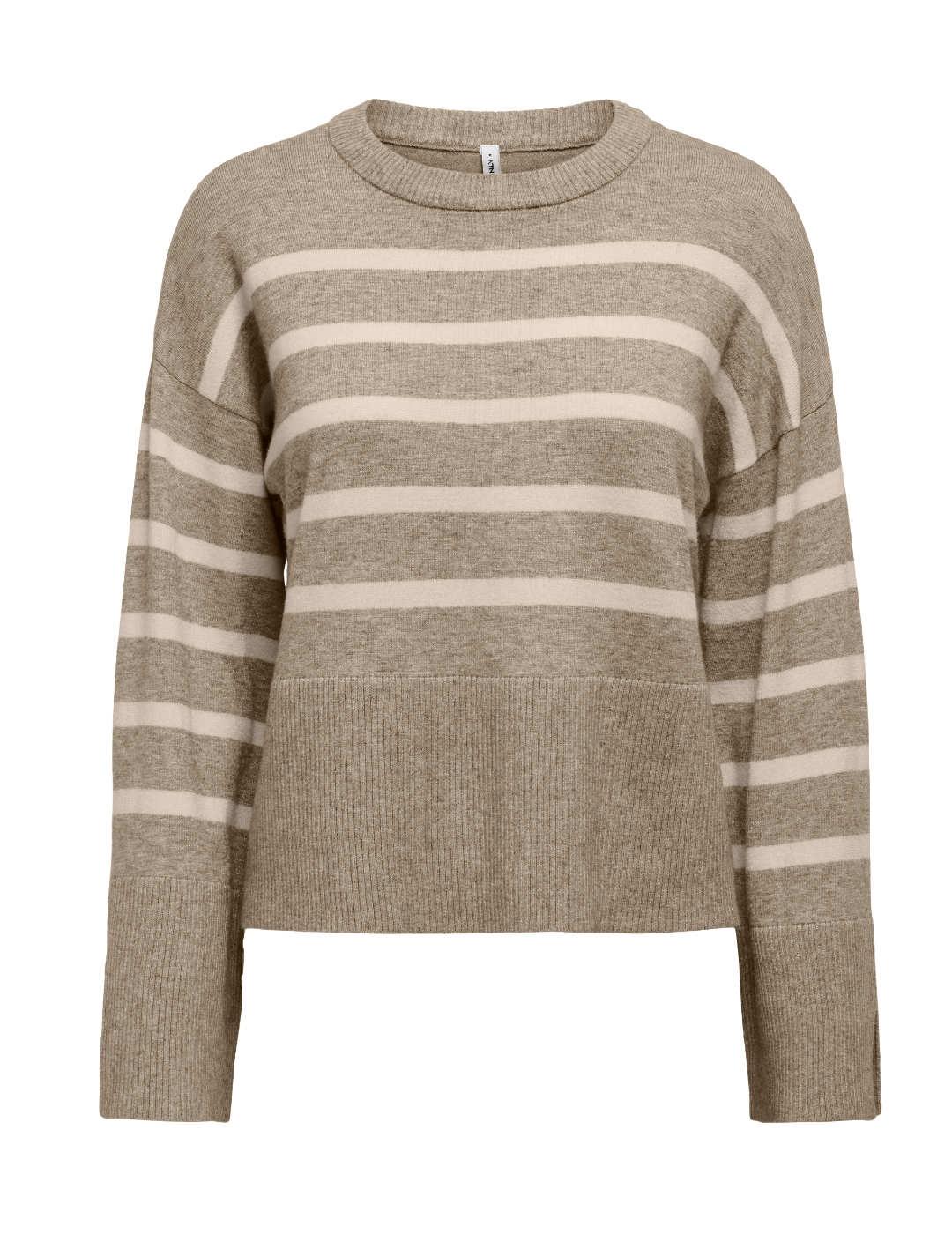 Jersey Only Lilllian marrón raya beige de punto para mujer