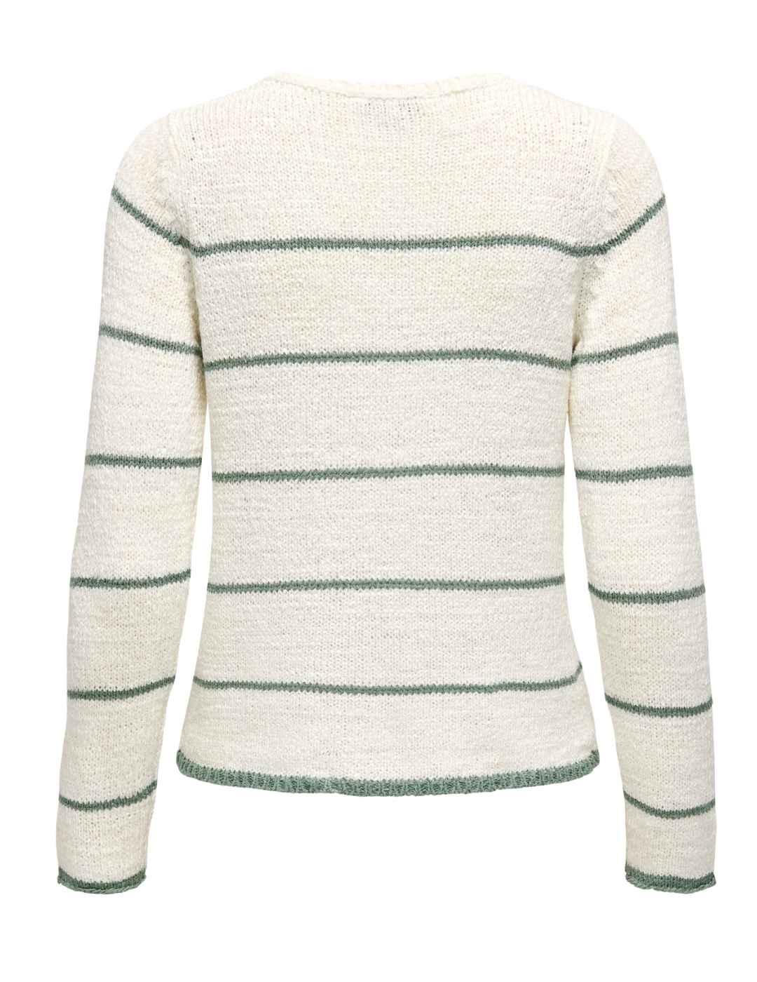 Jersey Only Geena cuello pico blanco raya verde para mujer