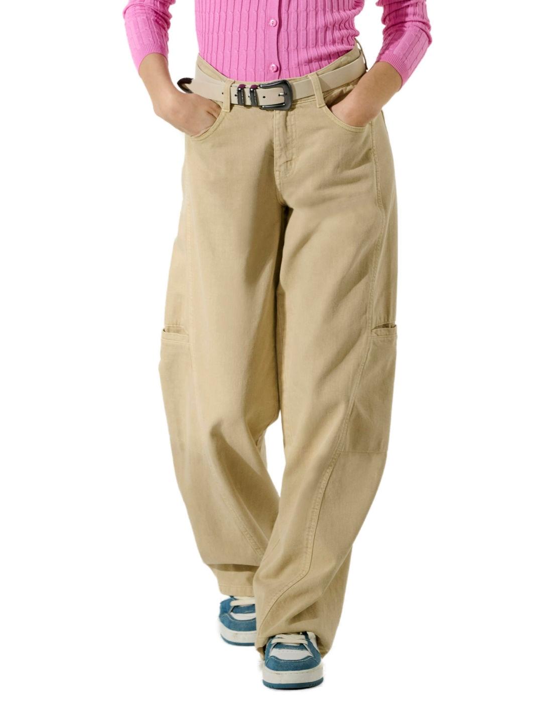 Pantalón Only Prime beige cargo wide leg para mujer