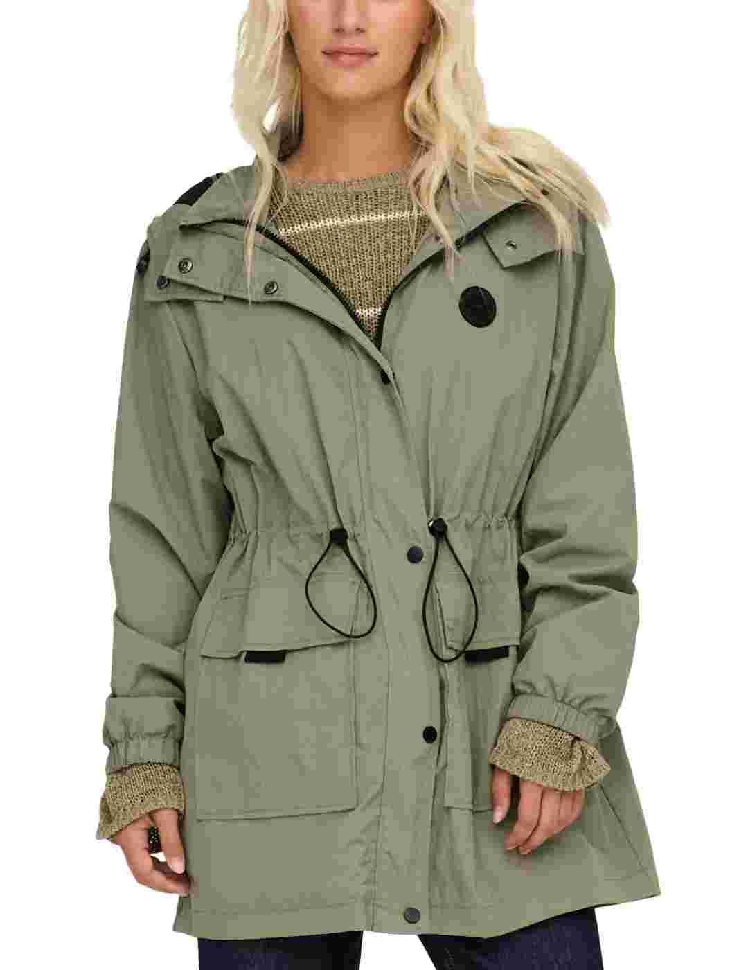 Parka Only Mamba verde y negra con capucha para mujer
