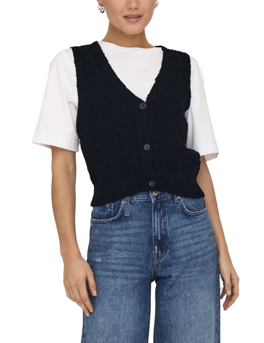 Chaleco Only Alvilda negro de punto con textura para mujer