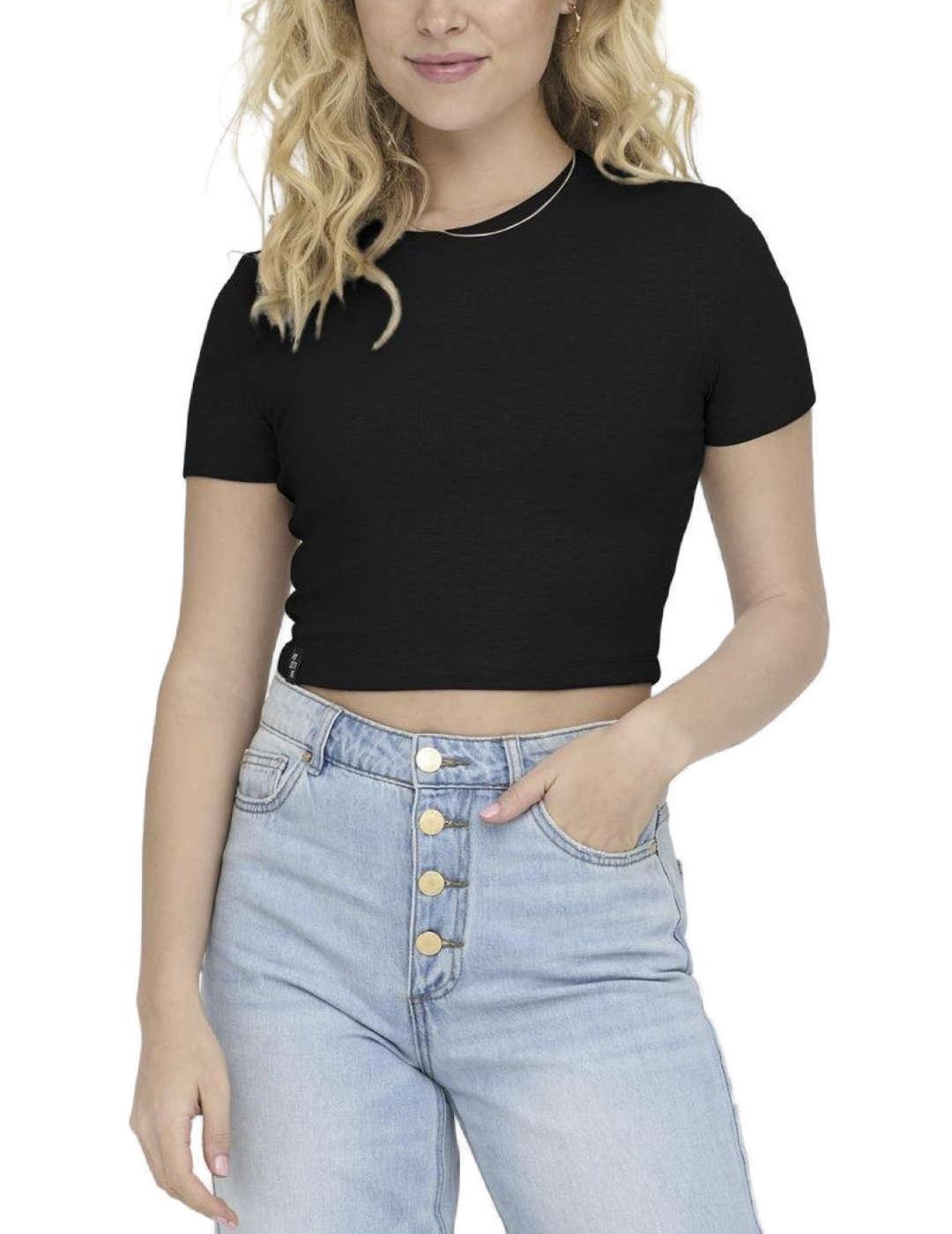 Top cropped Only Betty negro manga corta para mujer