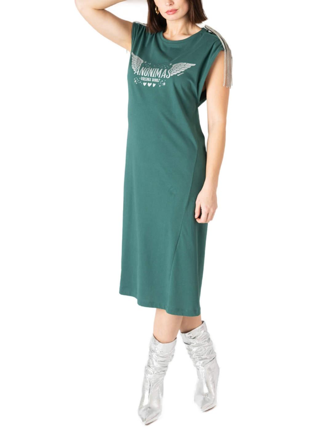 Vestido midi Animosa Virginia Wolf verde manga sisa de mujer