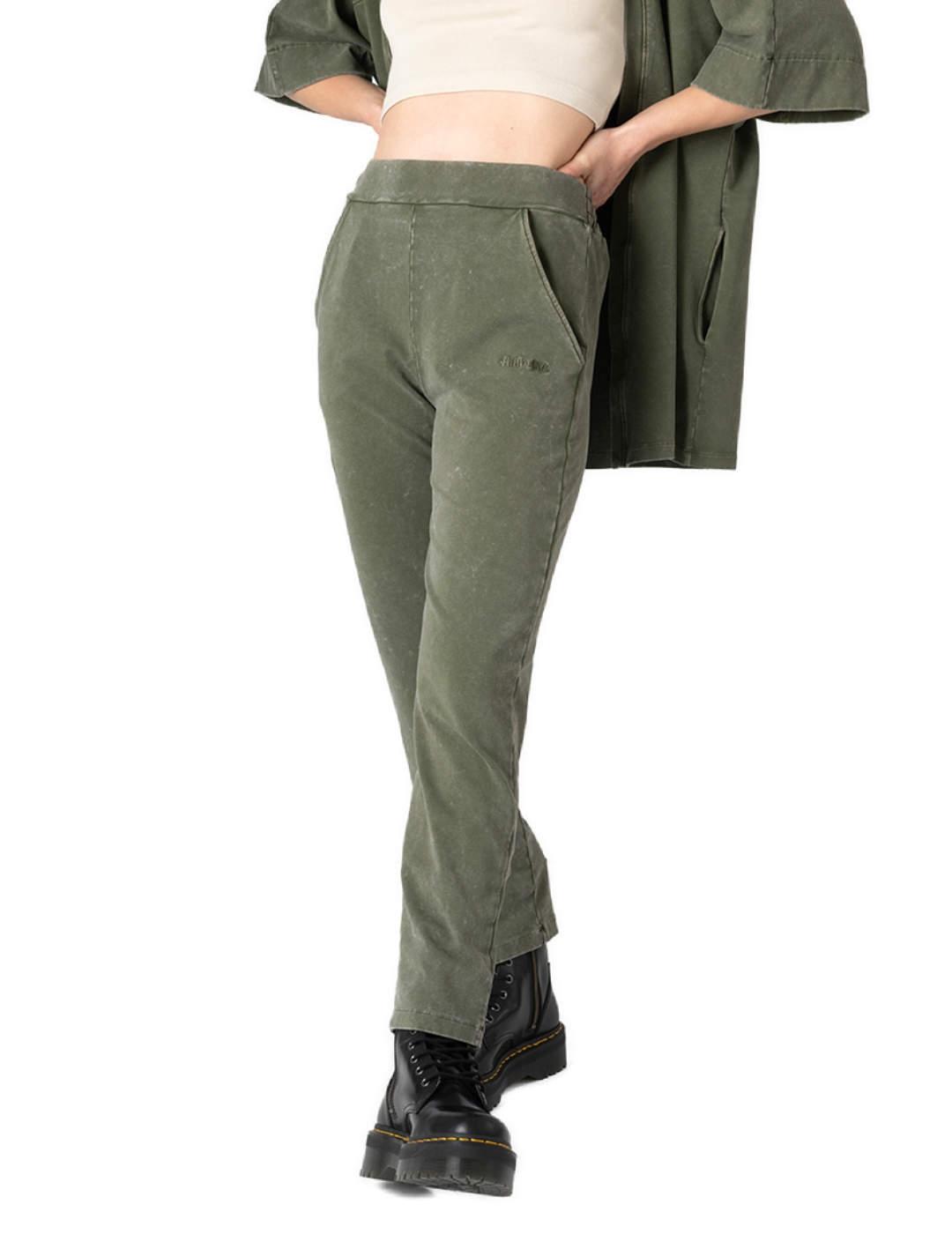 Pantalón Animosa Puedo y lo haré verde de tela para mujer