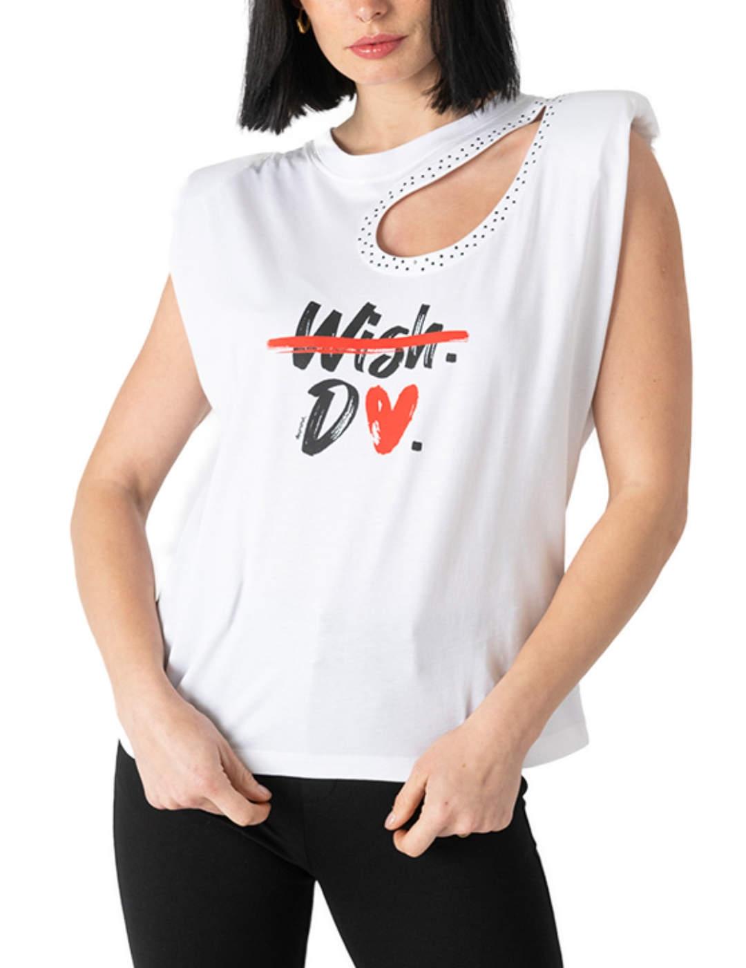 Camiseta Animosa Wish-Do blanco manga sisa para mujer
