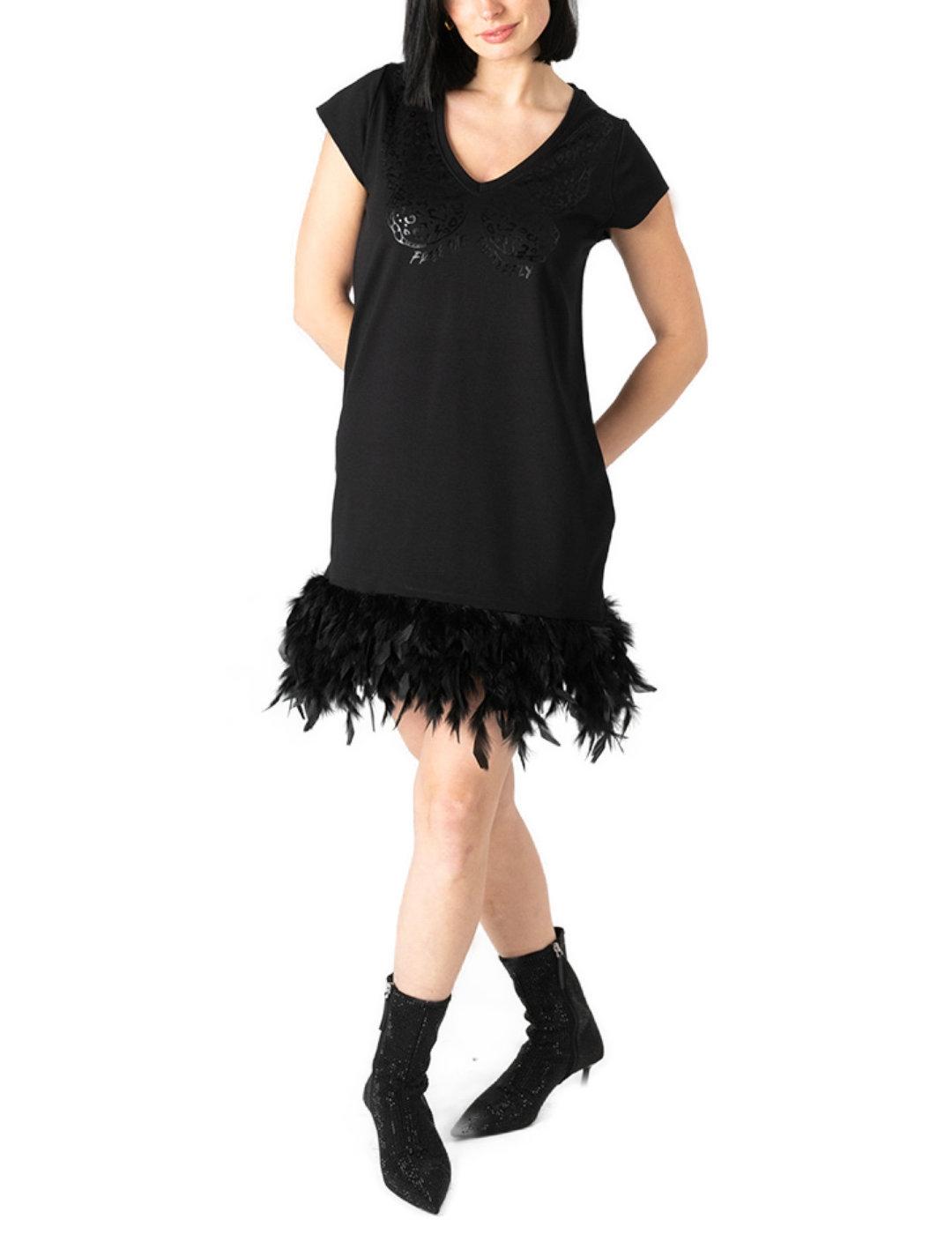 Vestido Animosa Free the butterfly negro plumas para mujer