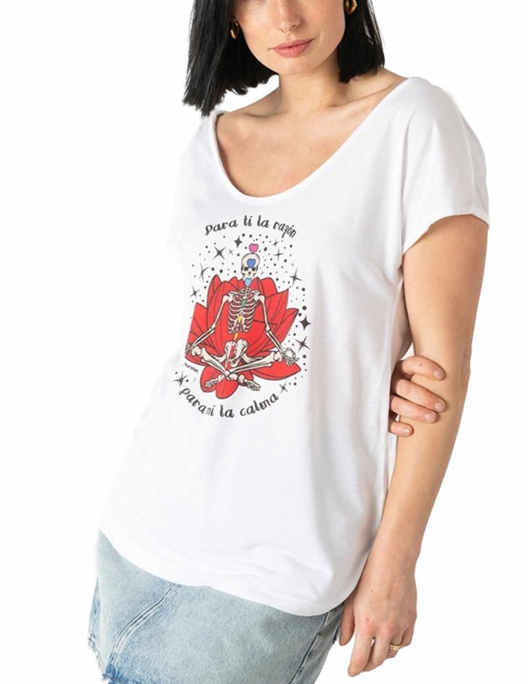 Camiseta Animosa Chakras Esqueleto blanca manga corta mujer