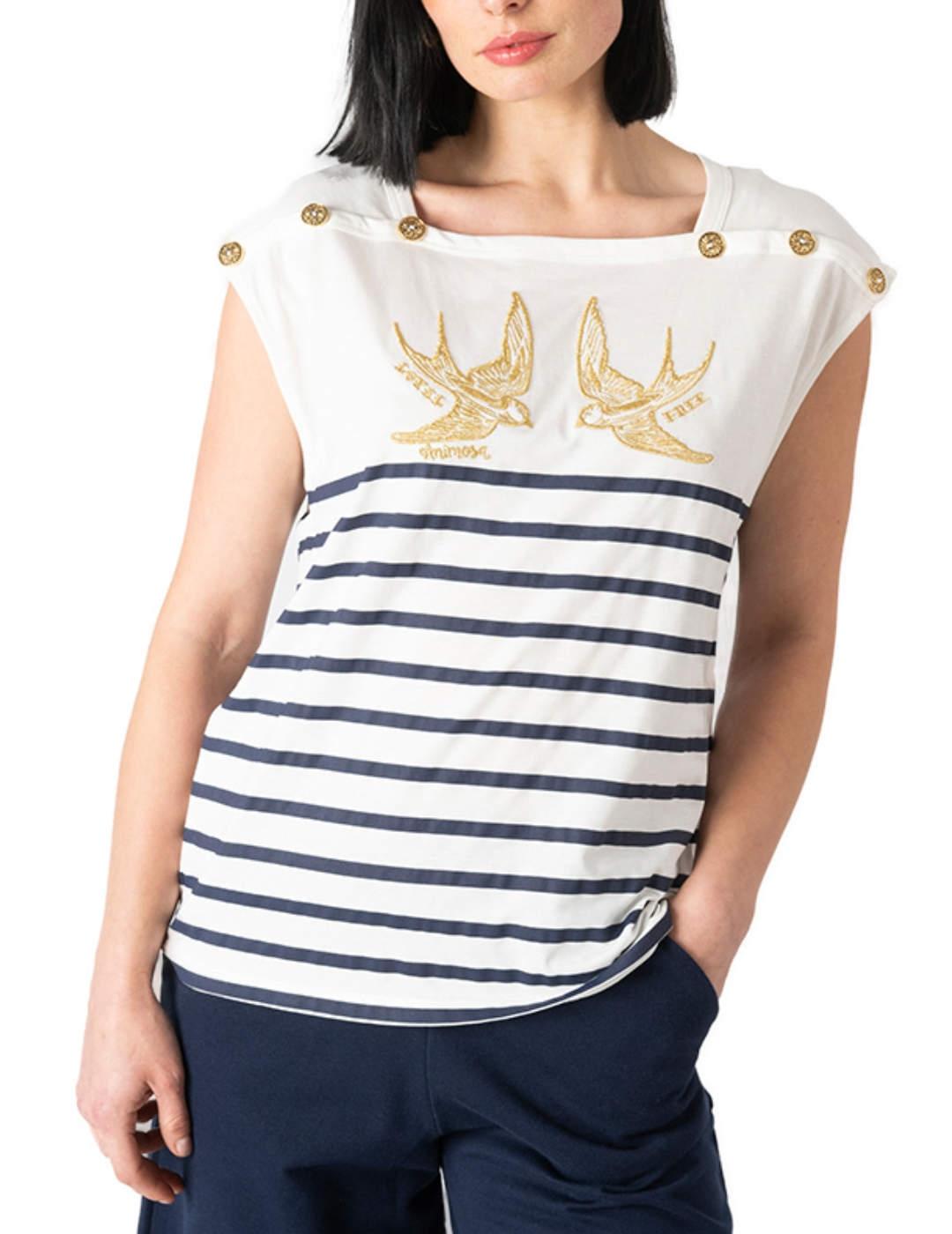 Camiseta Animosa Golondrinas blanca rayas marineras de mujer