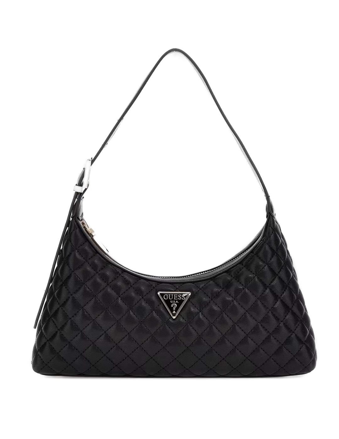 Bolso Guess Eco Rianee shoulder negro guateado para mujer