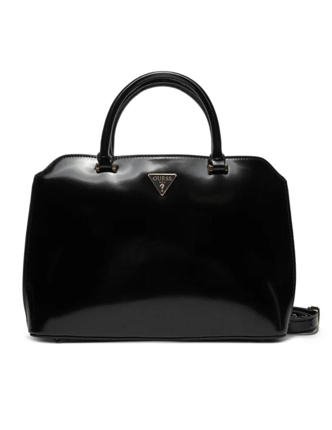 Bolso Guess Arnela satchel negro de charol para mujer