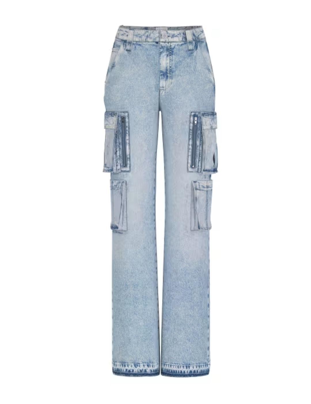 Pantalón vaquero cargo Guess Kori azul claro para mujer