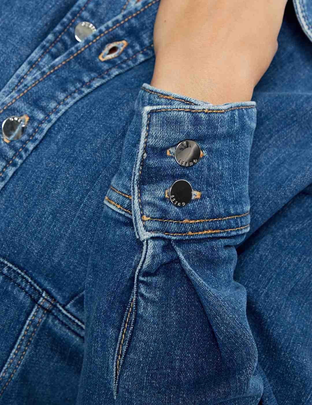 Vestido Guess Miria denim azul manga larga para mujer