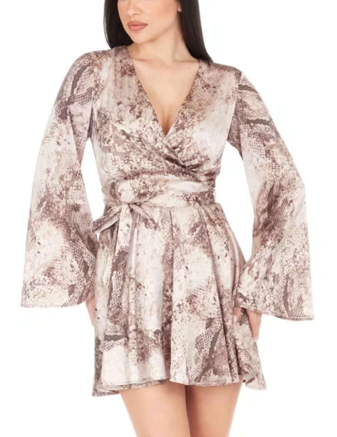 Vestido Guess New Laila estampado beige manga larga de mujer