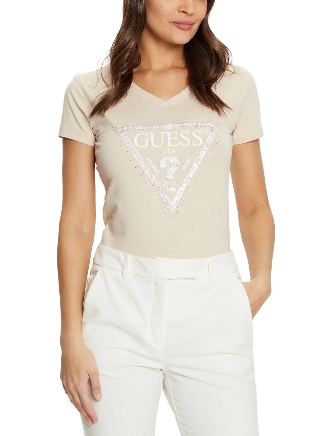 Camiseta Guess Python beige manga corta para mujer