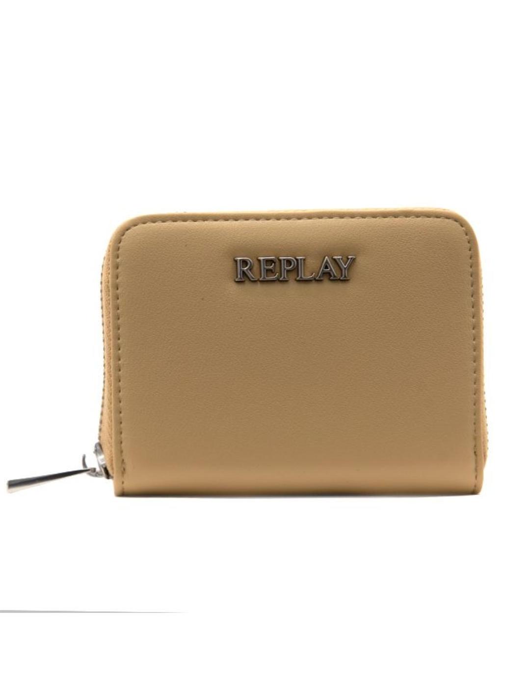 Cartera mediana Replay beige con cremallera para mujer