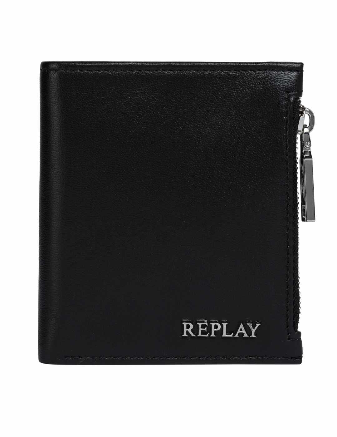 Cartera Replay negro de piel cremallera para hombre
