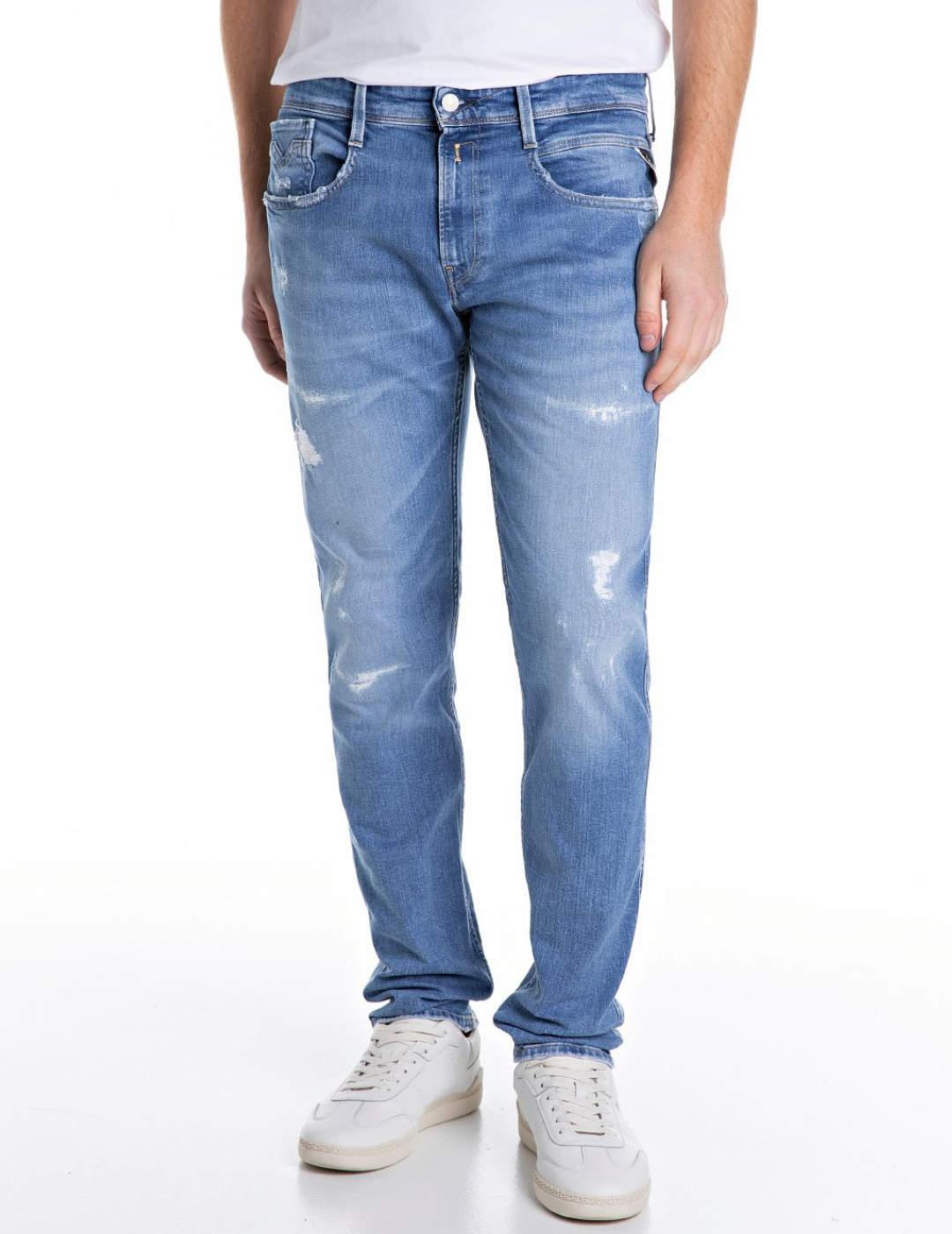 Pantalón vaquero Replay Ambass 009 azul claro rotos hombre