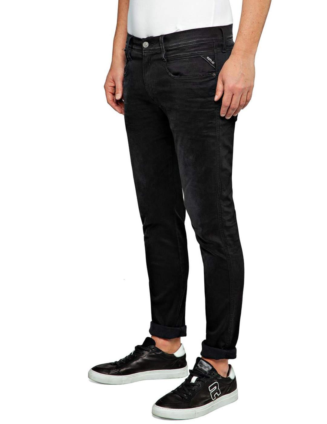Pantalón vaquero Replay Ambass negro slim para hombre