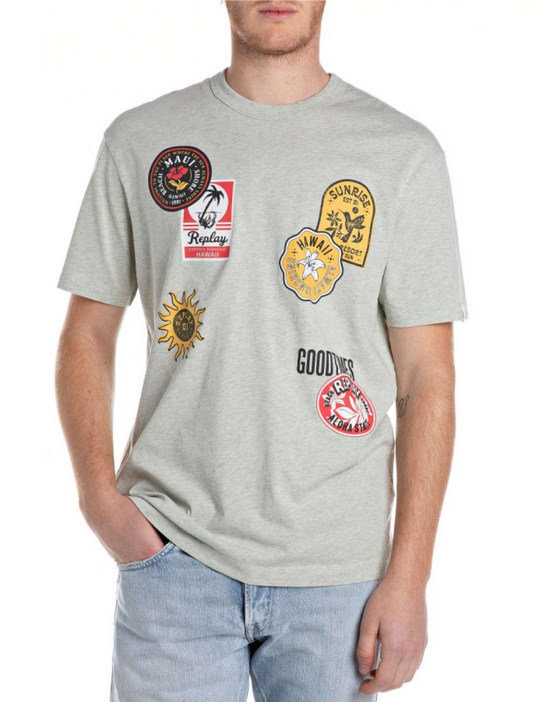 Camiseta Replay gris parches manga corta para hombre