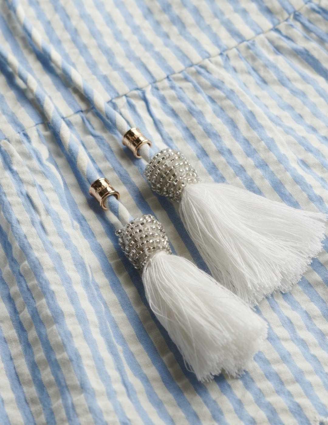 Blusa Superdry azul raya blanca manga abullonada para mujer