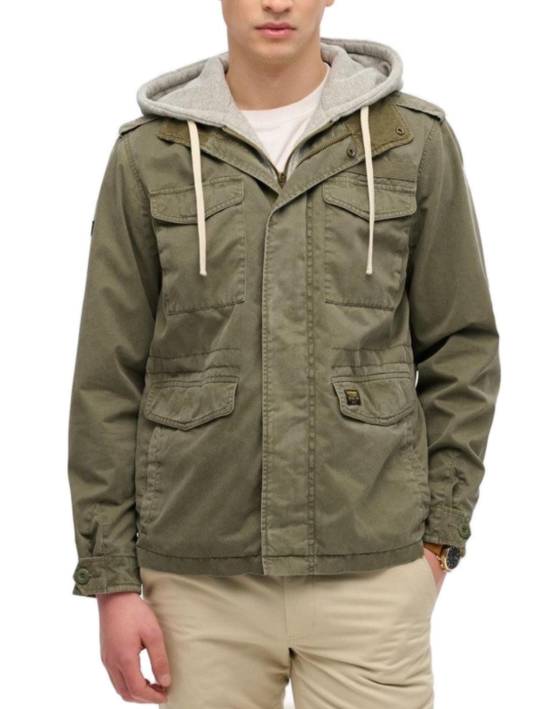 Chaqueta Superdry Rookie verde militar capucha para hombre