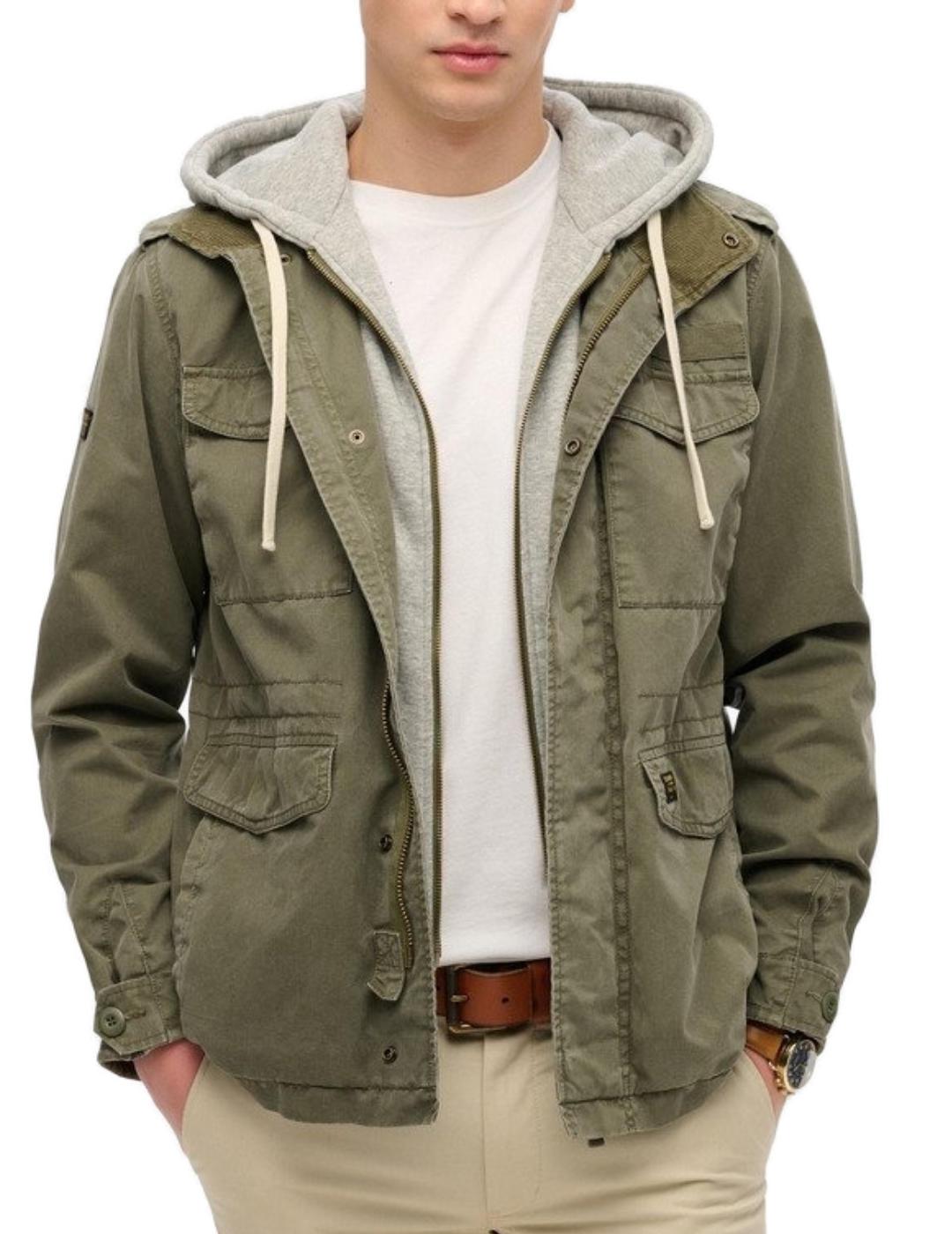 Chaqueta Superdry Rookie verde militar capucha para hombre