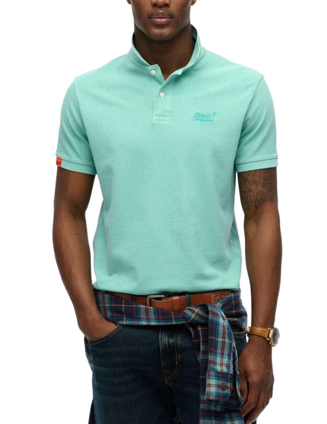 Polo Supedry Vintage Destroy turquesa manga corta de hombre