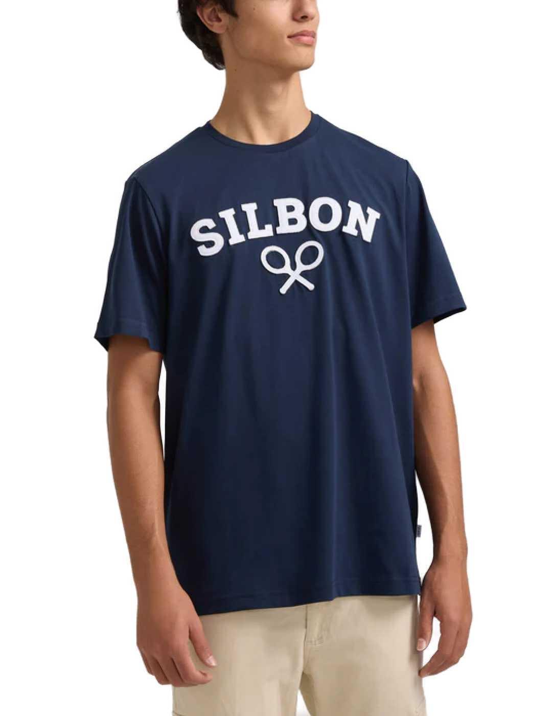 Camiseta Silbon raqueta media marino de hombre-&